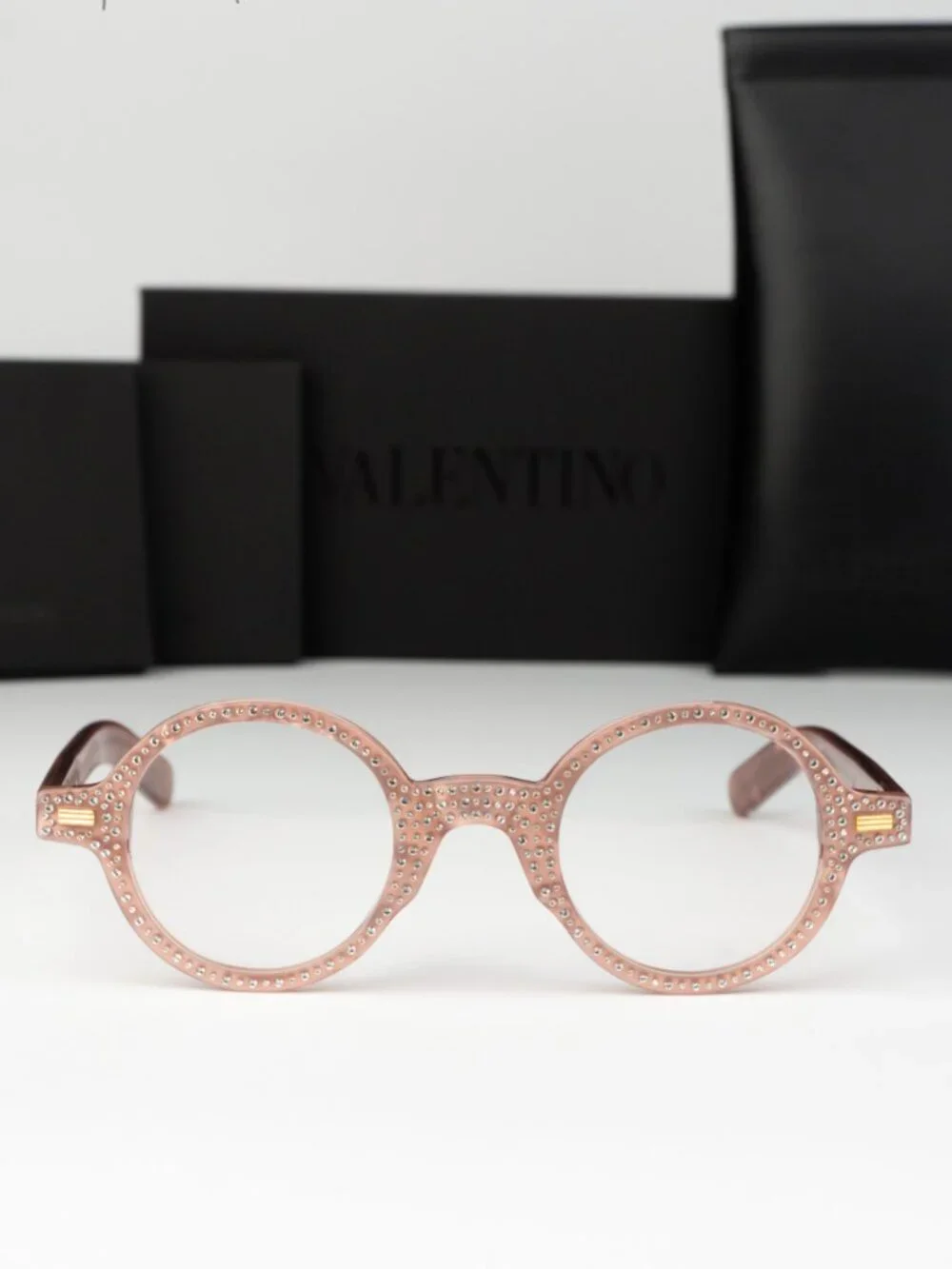 Valentino Women Eyeglasses Pink White Stones Crystal Round VLX-185 E BRAND NEW